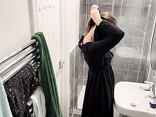 OMG!!! Hidden cam relating to AIRBNB apartment caught muslim arab girl relating to hijab taking shower increased by masturbate