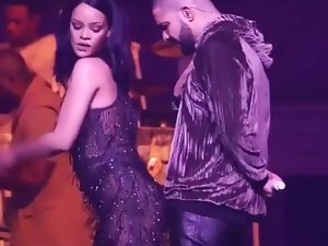 Rihanna twerking above little dick's Drake wide Live.